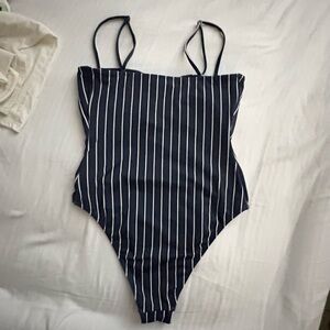 La Hearts Navy and White Square Necklined  Bodysuit Sm